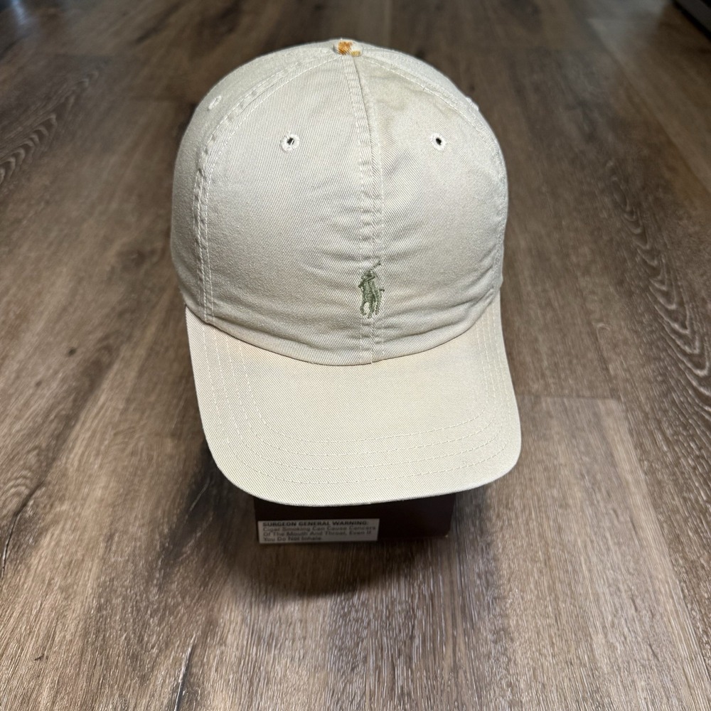 Vintage Polo Ralph Lauren Hat Beige Tan Khaki‎ Olive Army Green Pony USA Made